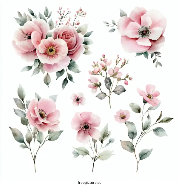 Delicate Watercolor Floral Arrangement Collection