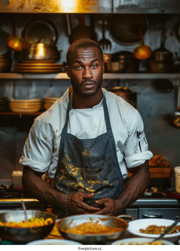 Portrait of a Black Male Chef in a Commercial Kitchen