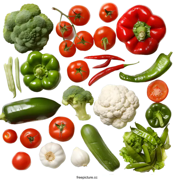 [Transparent Background PNG]Fresh Vegetables Arranged on White Background