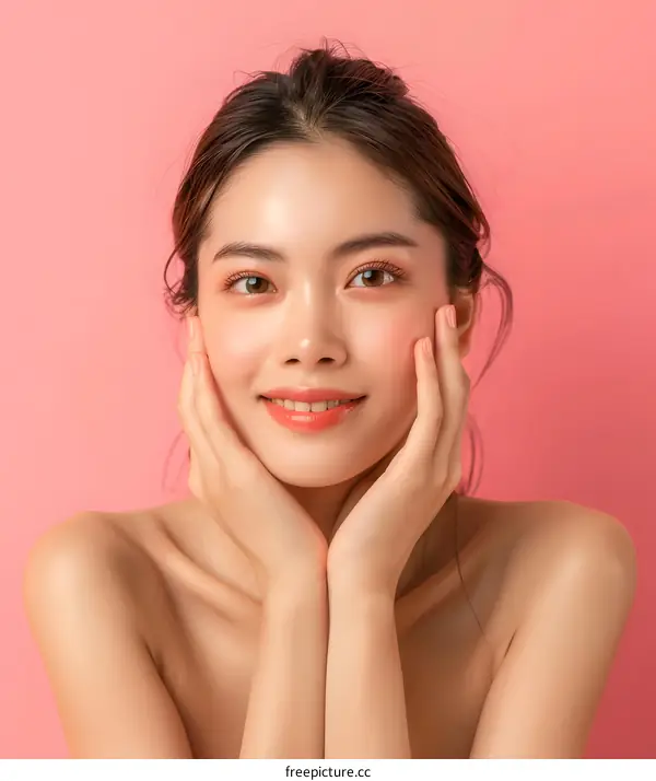 Portrait of a Young Asian Woman with Soft Makeup and a Gentle Smile