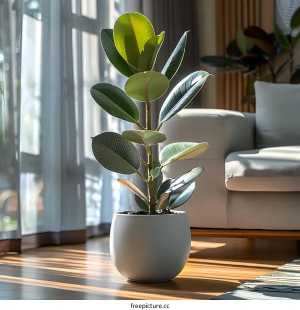 Green Plant in a White Pot on a Wooden Floor