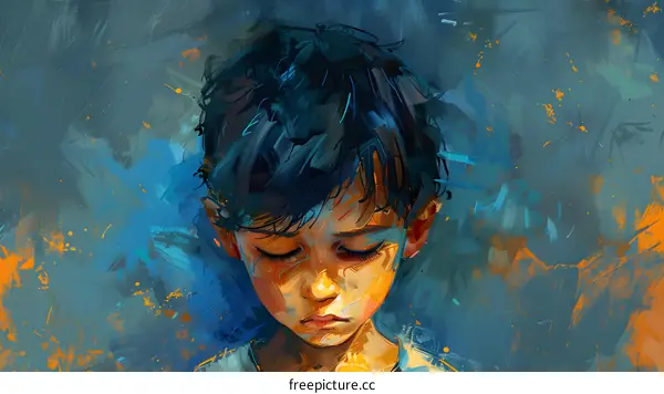 Digital Painting of a Young Boy with Blue and Yellow Colors