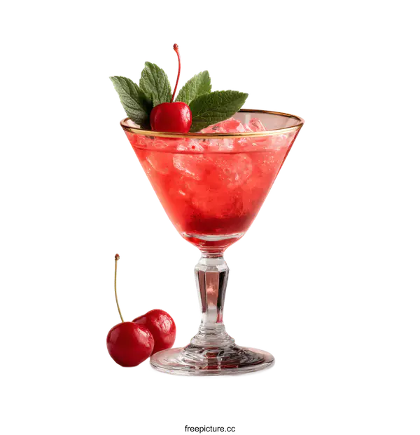[Transparent Background PNG]Delicious Cherry Cocktail in Martini Glass