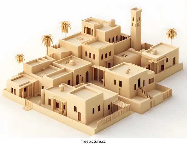 Minimalist 3D Model of a Desert Town