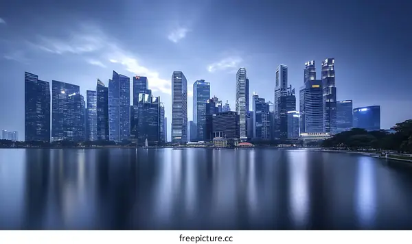 Singapore Skyline at Dusk with Reflection