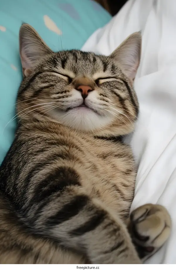 Sleeping tabby cat with closed eyes