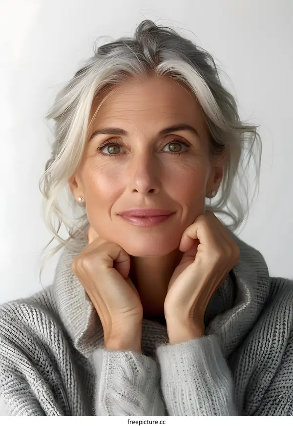 portrait of a beautiful woman with gray hair