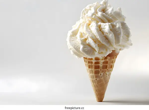 A close-up image of a vanilla ice cream cone