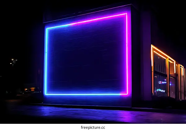 Neon Light Framed Building at Night
