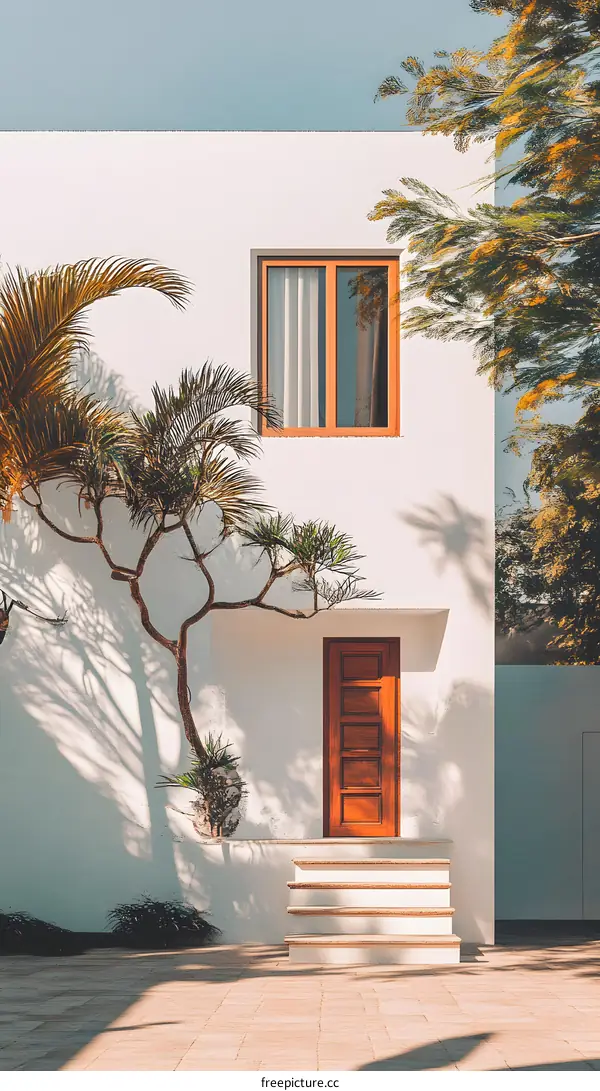 Modern White House With Wooden Door and Window