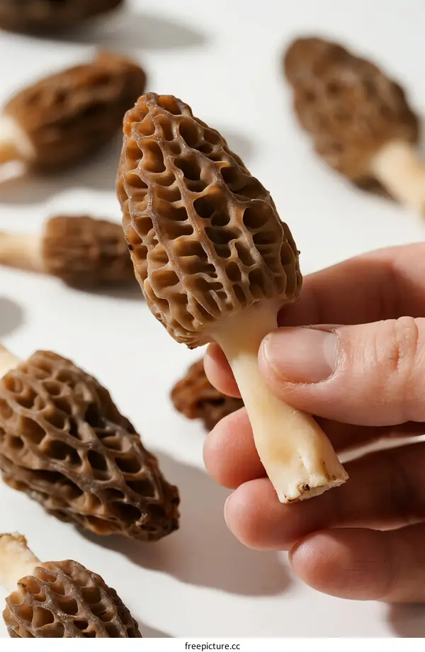 Fresh Morel Mushrooms Being Held by a Person's Hand