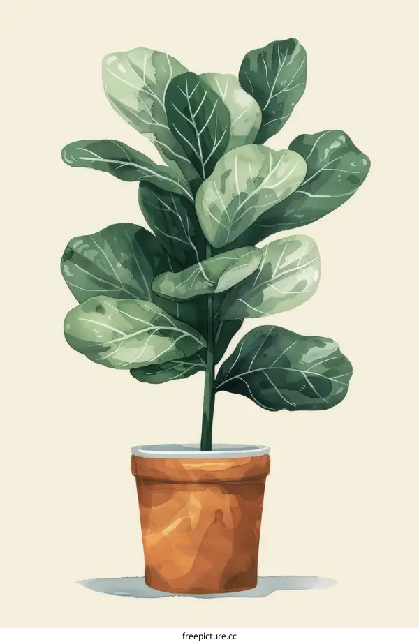 Watercolor Painting of a Ficus Plant in a Pot