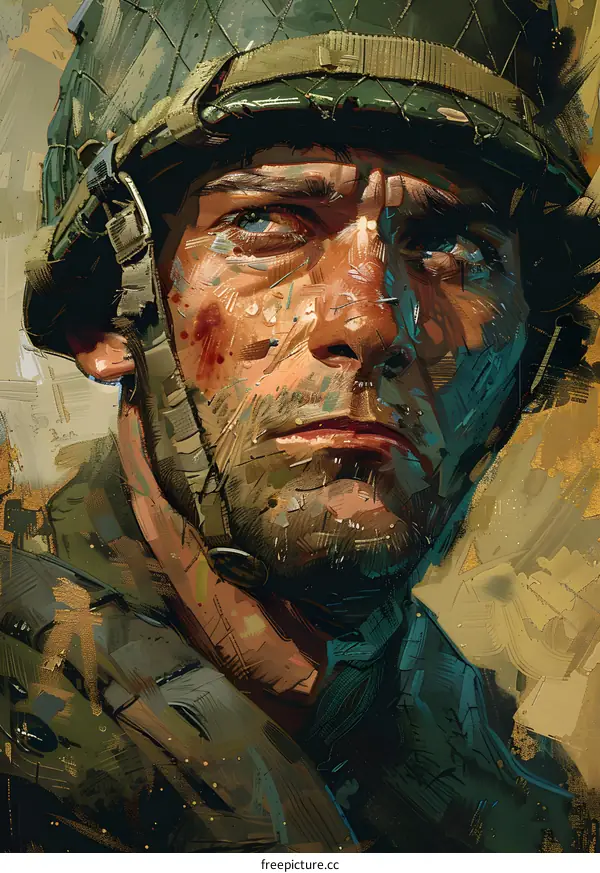 Portrait of a Weary Soldier in World War II