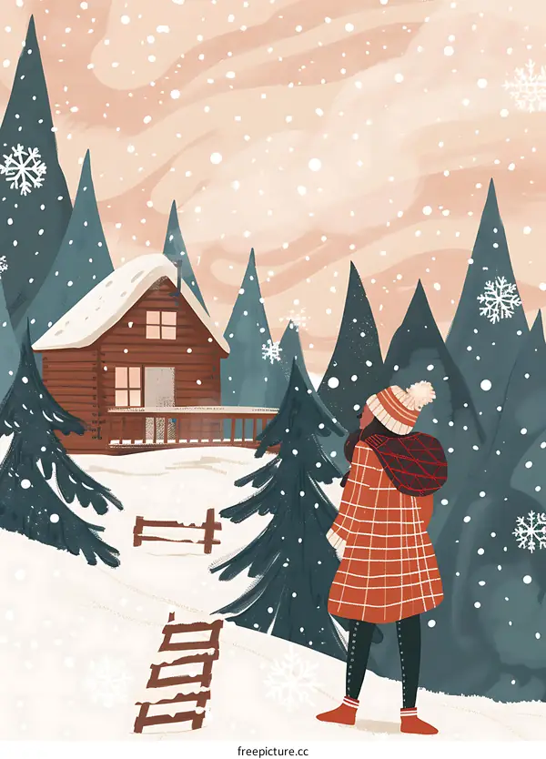 Winter Wonderland Cabin Illustration