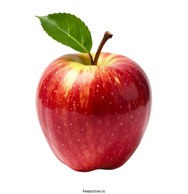 [Transparent Background PNG]Fresh Red Apple with Green Leaf on transparent background