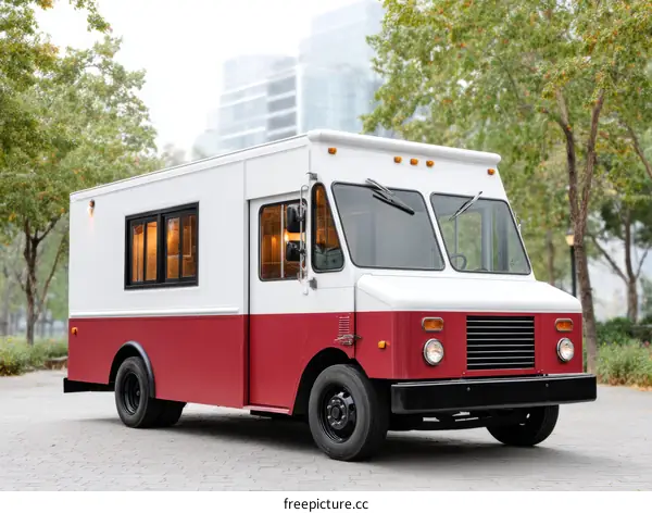 Vintage Food Truck parked in a city park