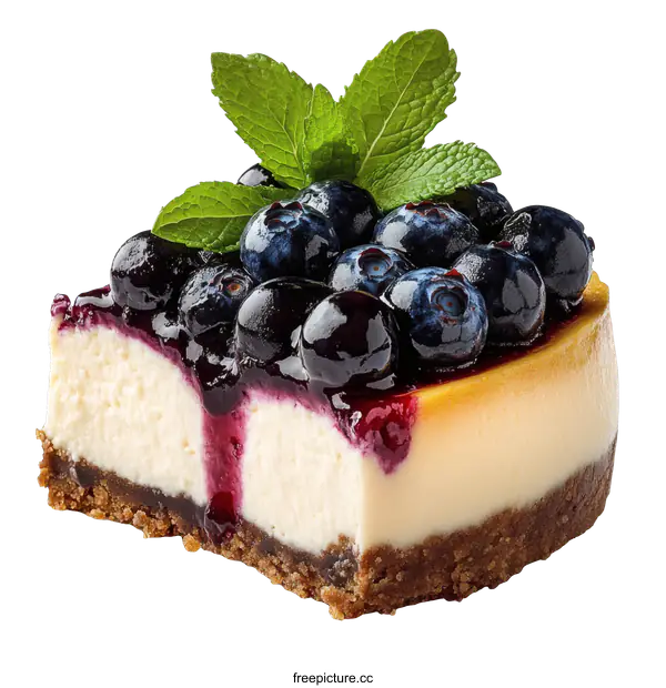 [Transparent Background PNG]Delicious Blueberry Cheesecake Slice Close-up