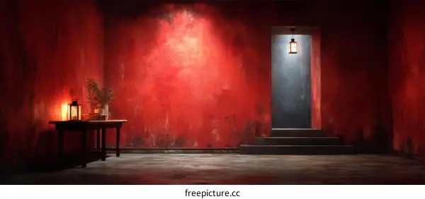 Red Room Interior Design with Spotlight