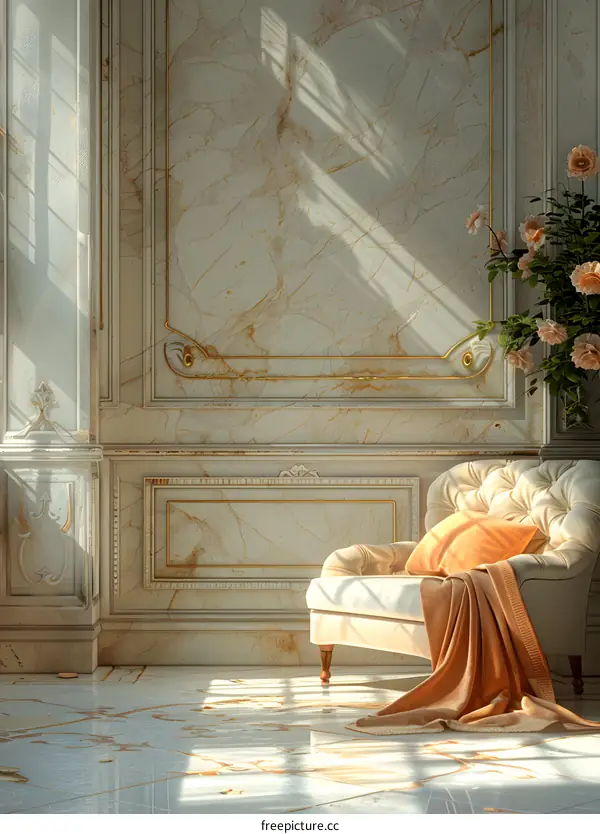 The perfect combination of marble texture and flower art with interlaced light and shadow