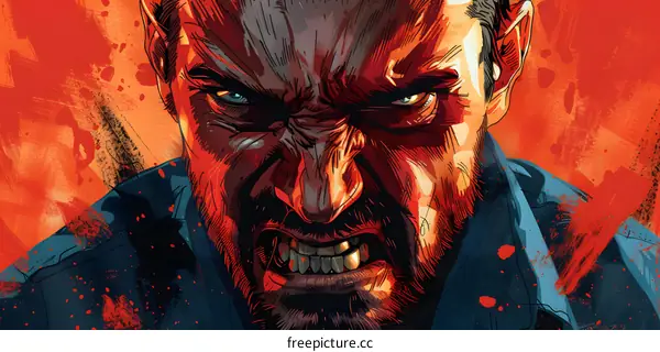 Angry Man Face Close Up Illustration