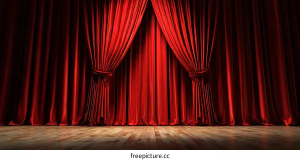 Red Stage Curtain with Wooden Floor