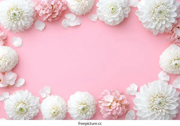 Floral Frame With White Flowers on Pink Background