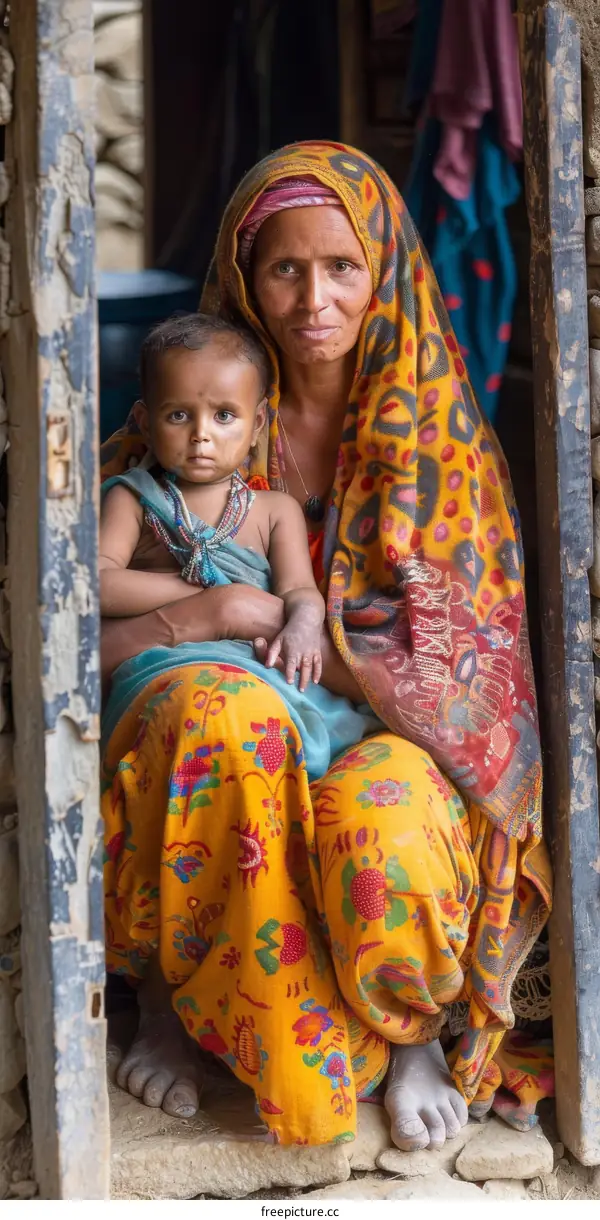 Mother and Child in Traditional Attire