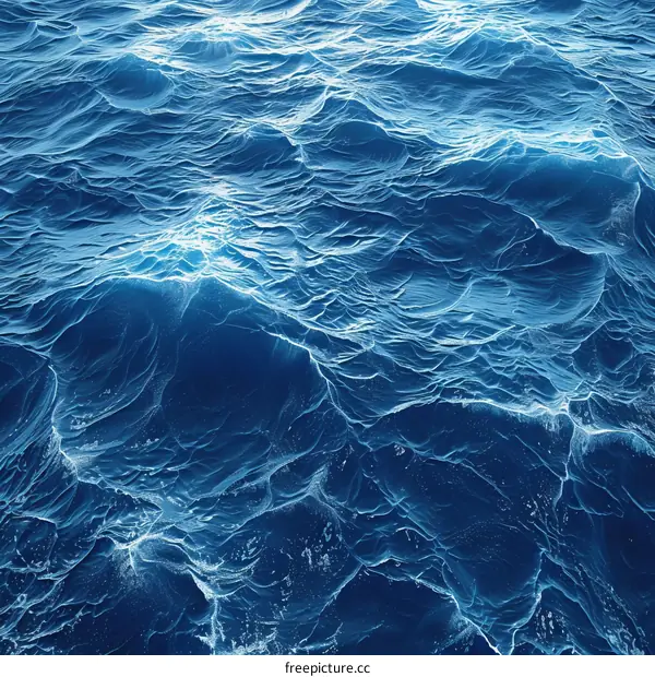 Deep blue ocean surface with white foam and waves
