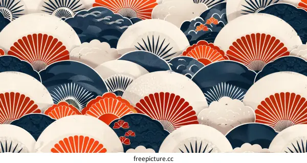 A repeating pattern of Japanese fans with a floral motif