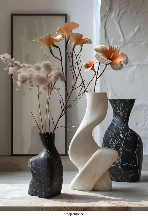 Vases of Different Shapes with Flowers of Different Colors