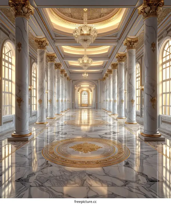 Grand Palace Hallway with Ornate Decoration