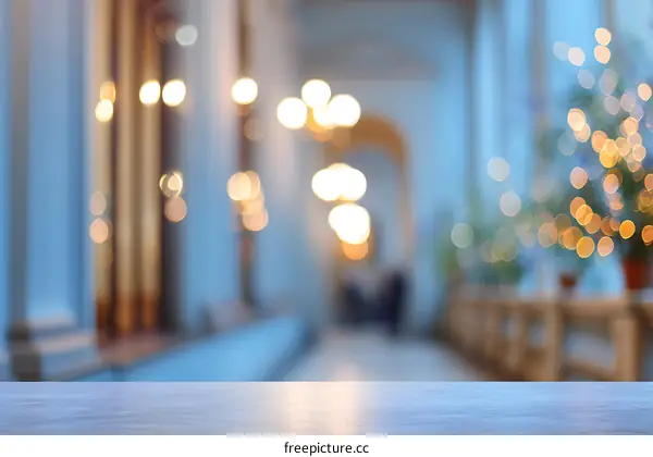 Empty Table in a Defocused Interior Space