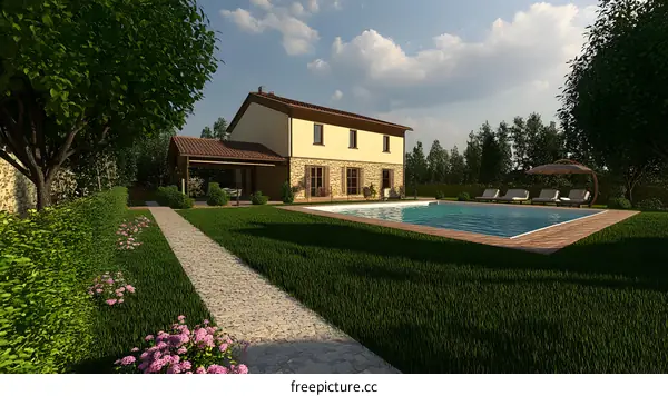 Modern House With Pool and Landscaping