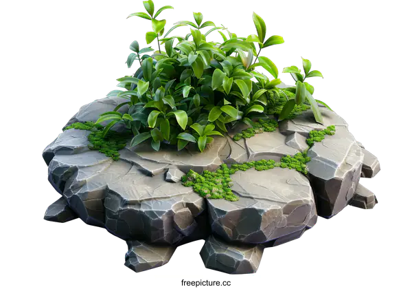 [Transparent Background PNG]Green Plants on Rock Island