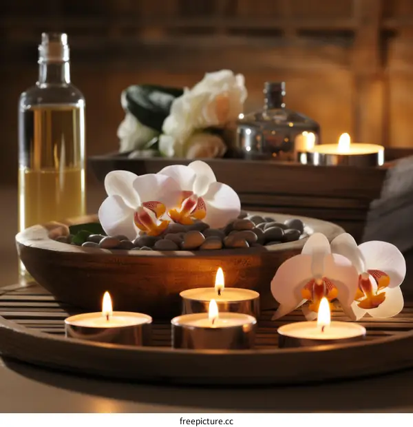 Spa composition with orchid flowers and aroma oil