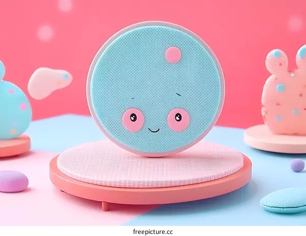 Cute Cartoon Character with Smiling Face on Pink Background