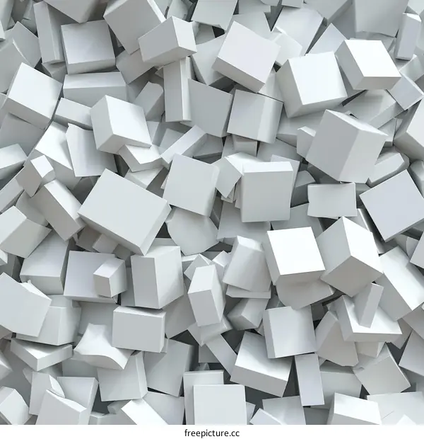 A large pile of randomly arranged white cubes