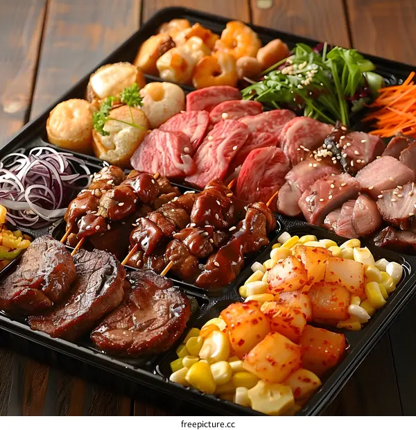 Aplatizer platter with various types of meat and vegetables