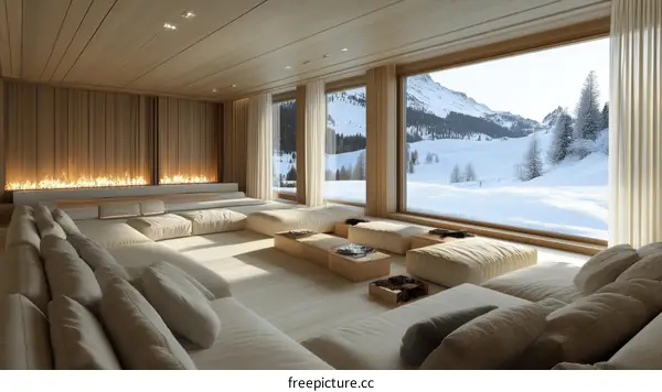 Modern Mountain View Living Room Illustration