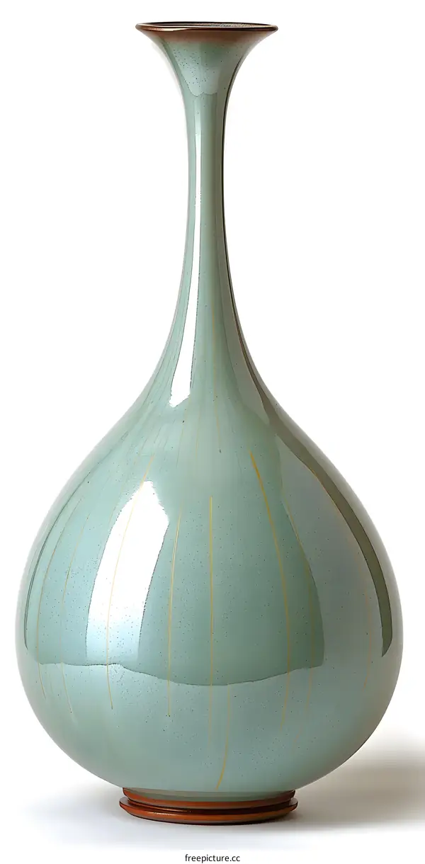 Green Ceramic Vase with Gold Stripes