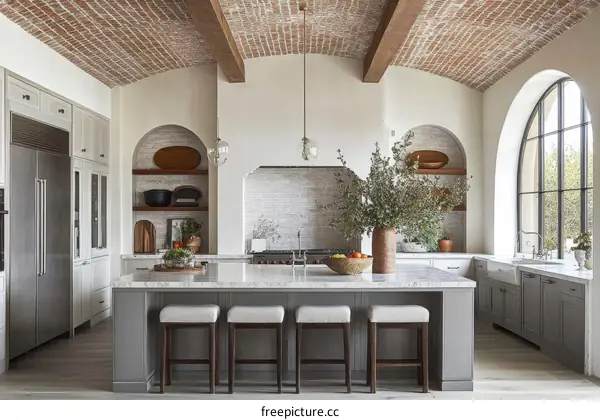 Modern Farmhouse Kitchen with Brick Vault Ceiling