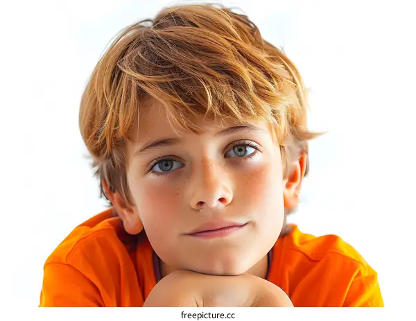 Portrait of a Young Boy with Freckles and Red Hair