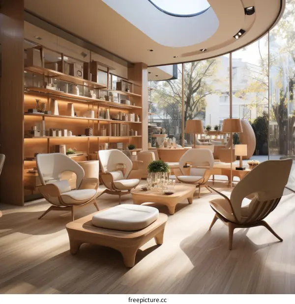 Elegant sitting area with large windows and stylish furniture