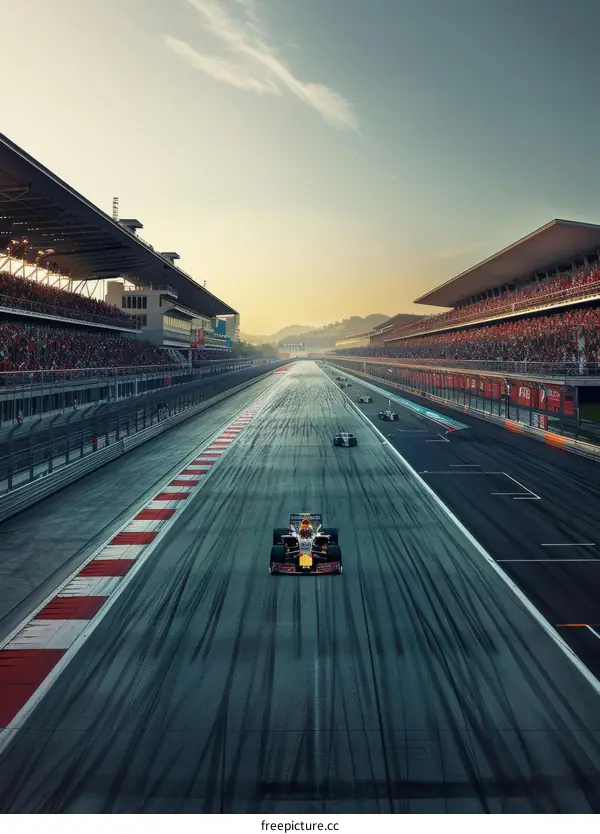 Formula One cars racing on a track