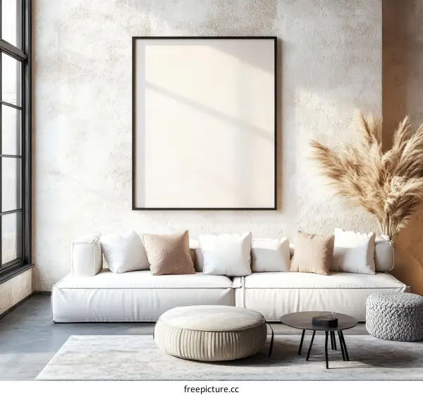Modern Minimalist Living Room Mockup with Blank Picture Frame