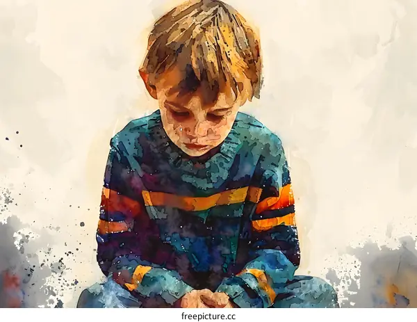 boy sad watercolor
