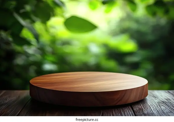 Wooden Round Surface Display Stand in Green Nature Background