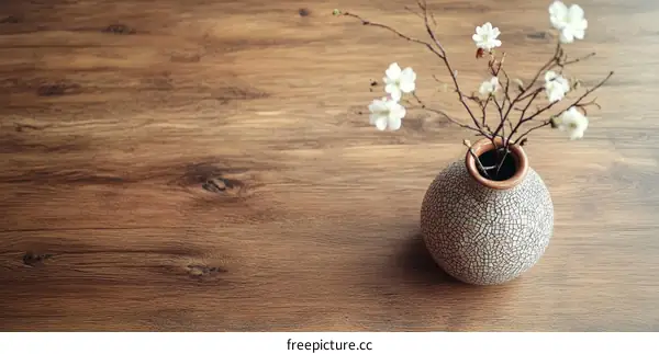 Elegant Vase with Blossoms on Wooden Table