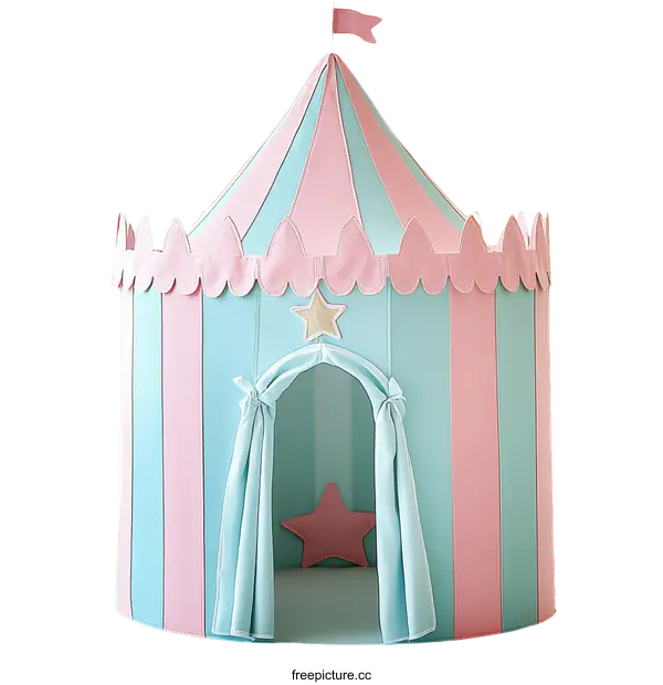 [Transparent Background PNG]Play Tent for Kids with Pink and Light Blue Stripes