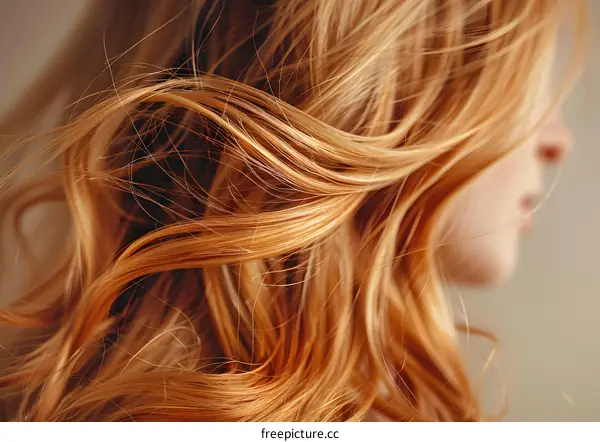 Close up of woman with beautiful red curly hair